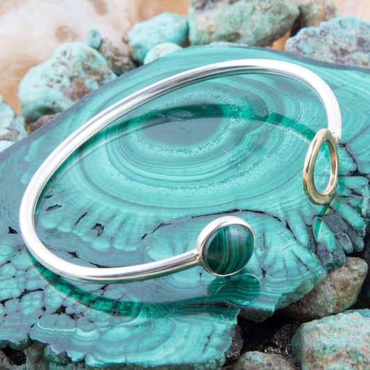 Circle Two Toned Green Malachite Cuff Bracelet