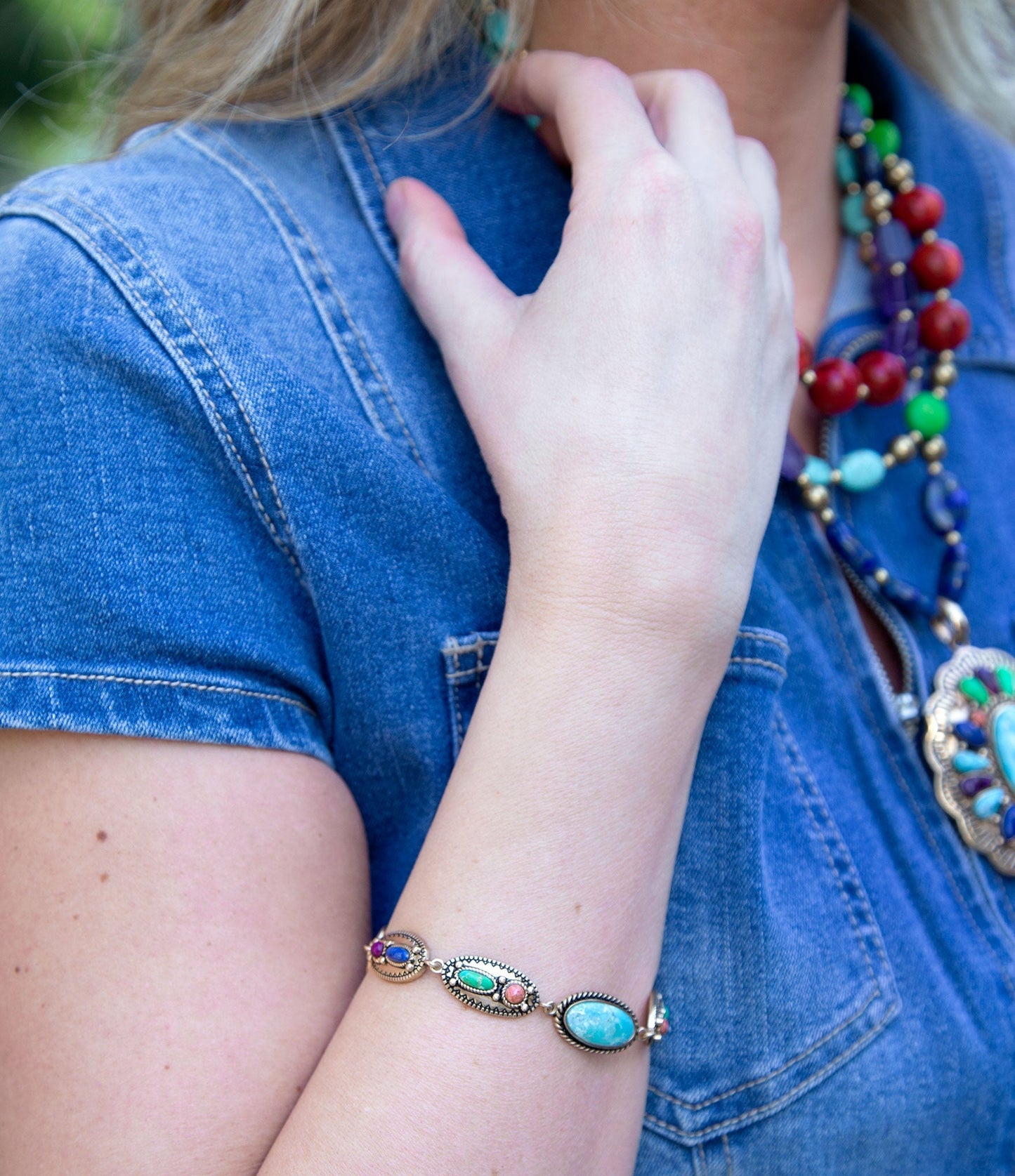 Concho Colourfull Golden Link Bracelet