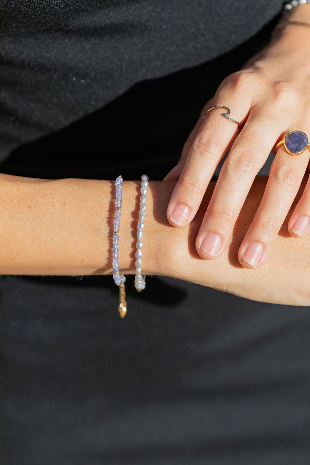Gold Dainty Gray Pearl Bracelet - Maile