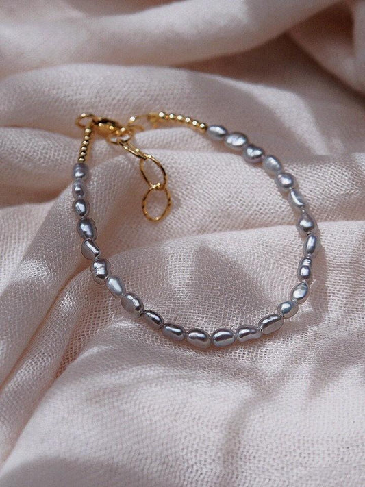 Gold Dainty Gray Pearl Bracelet - Maile