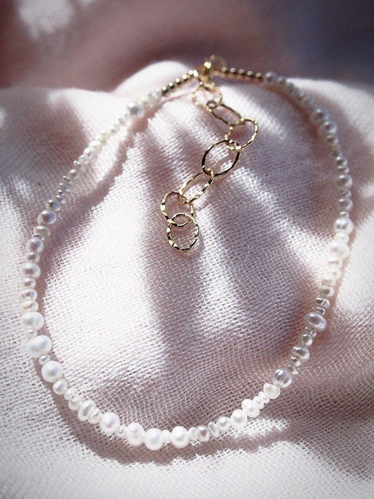 Dainty Organic White Pearl Anklet - Kale'a