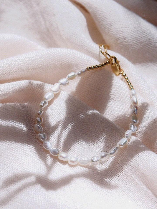 Gold Dainty White Pearl Bracelet - Maile
