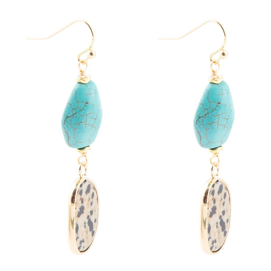 Dalmatian Jasper Blue Magnesite Golden Drop Earrings