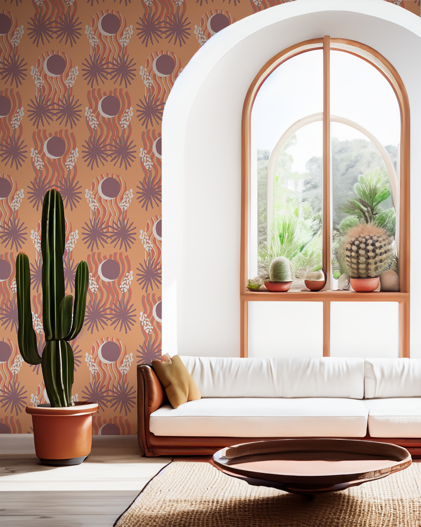 Yucca Moon Wallpaper, coral and purple