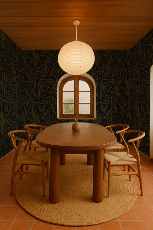 Inked Foliage Wallpaper, black and olive green