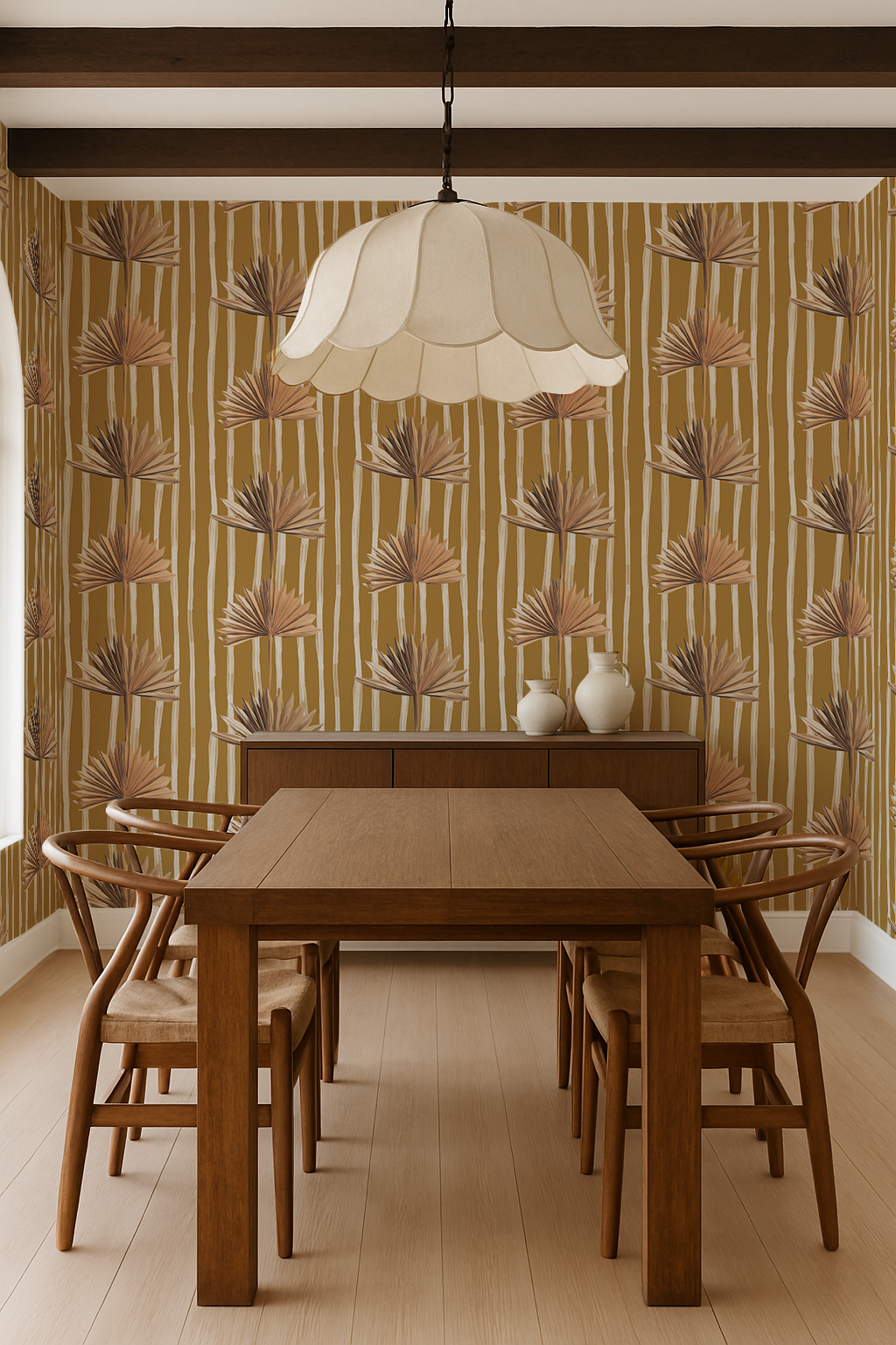 Stripey Palm Wallpaper, mustard