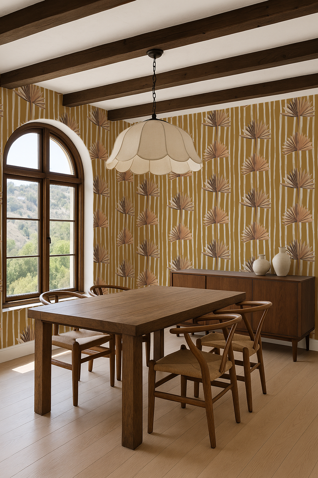 Stripey Palm Wallpaper, mustard