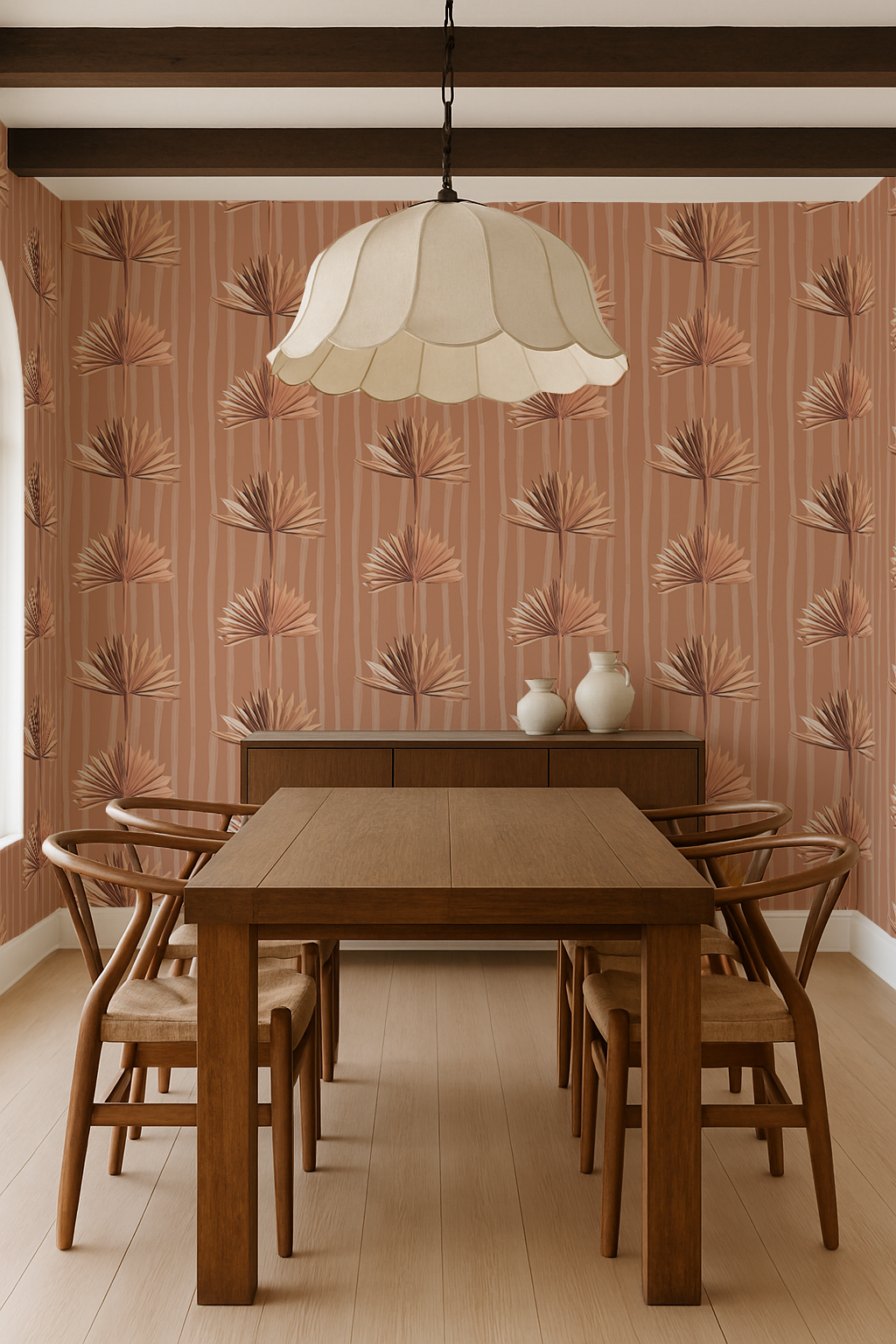 Stripey Palm Wallpaper, terra cotta