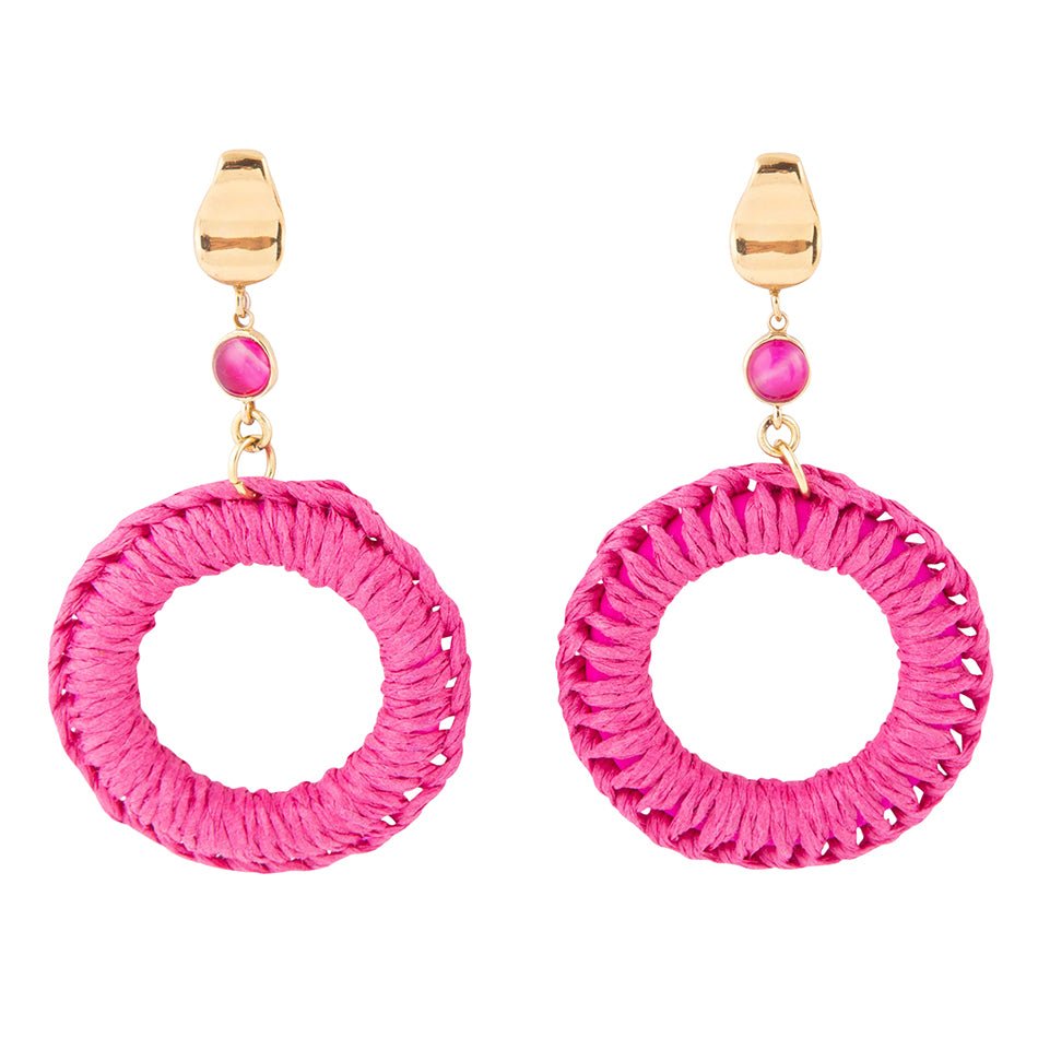 Dreams Pink Magenta Agate Woven Ring Golden Earrings