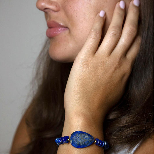 Dreamy Blue Lapis Chunky Golden Bracelet