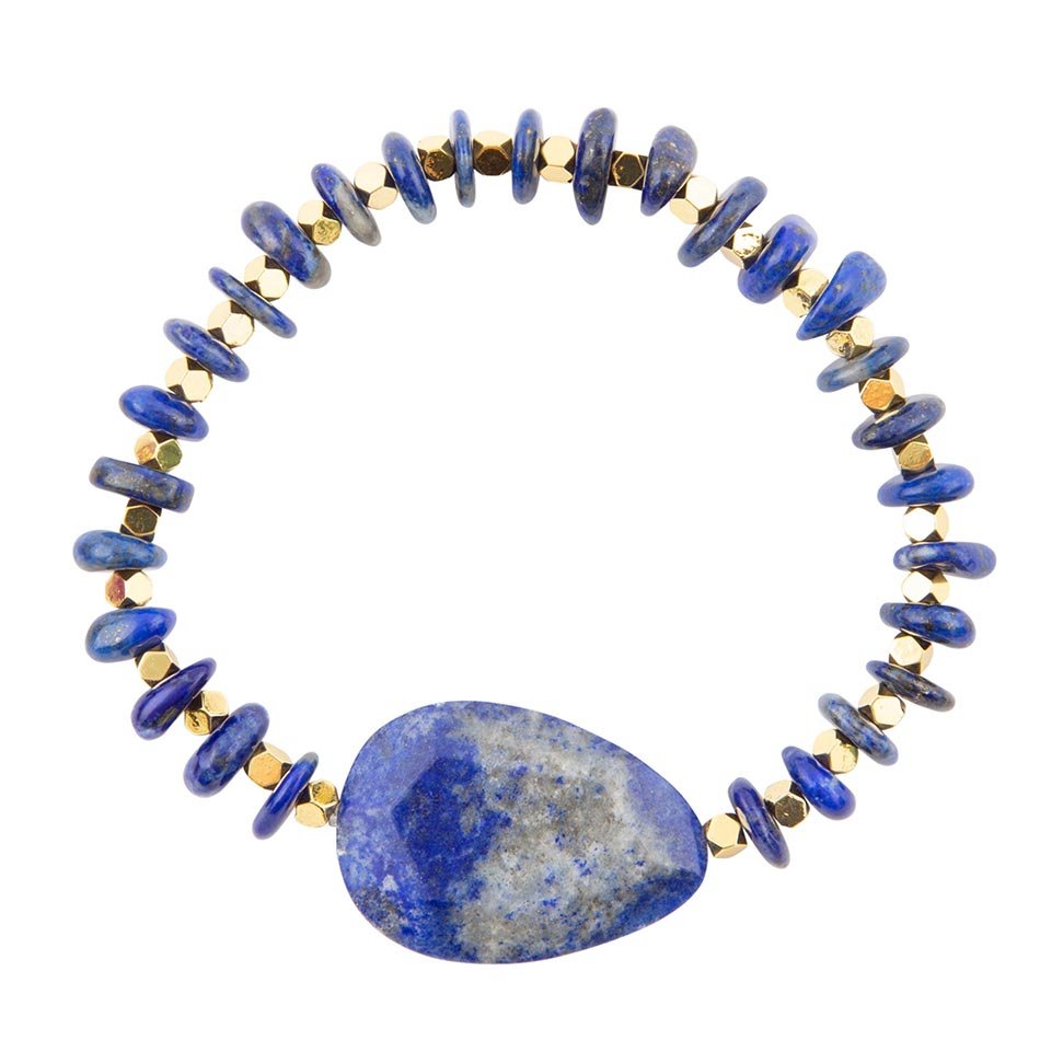 Dreamy Blue Lapis Chunky Golden Bracelet