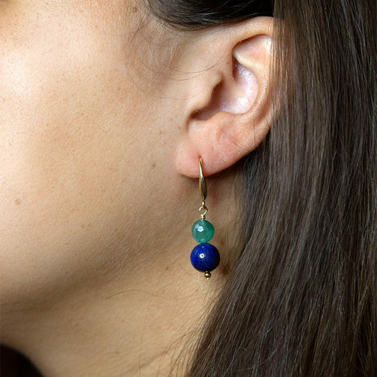 Dreamy Blue Lapis Green Golden Drop Earrings
