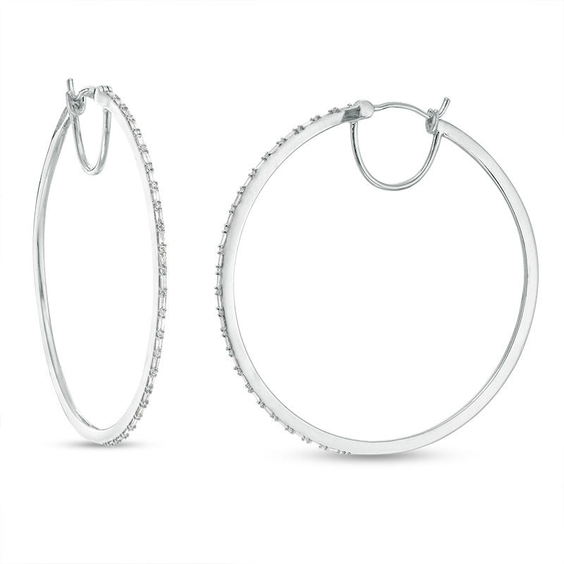 Zales 1/2 CT. T.W. Baguette and Round Diamond Alternating Hoop Earrings in 10K White Gold New
