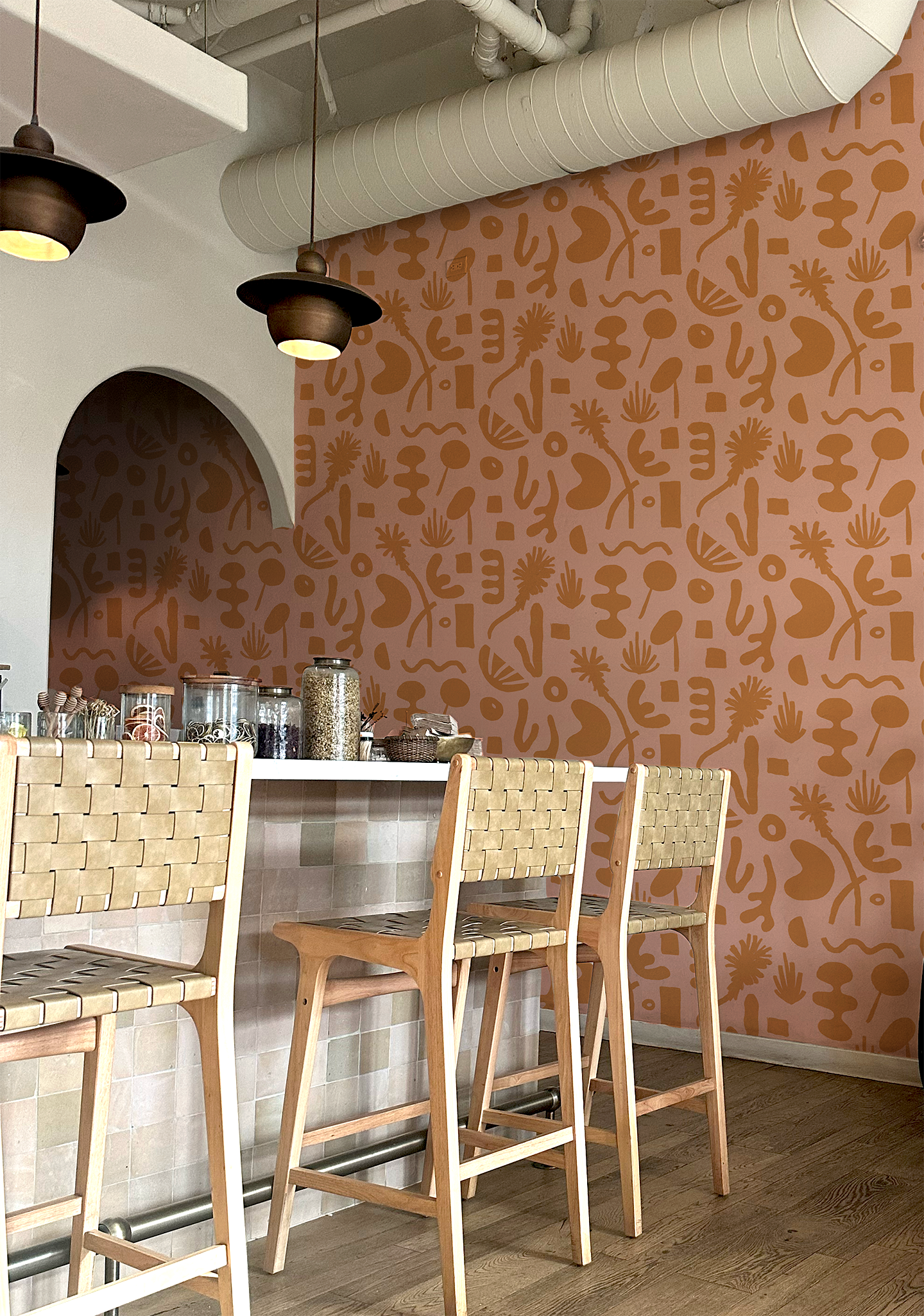 Pool Side Wallpaper, pink & orange