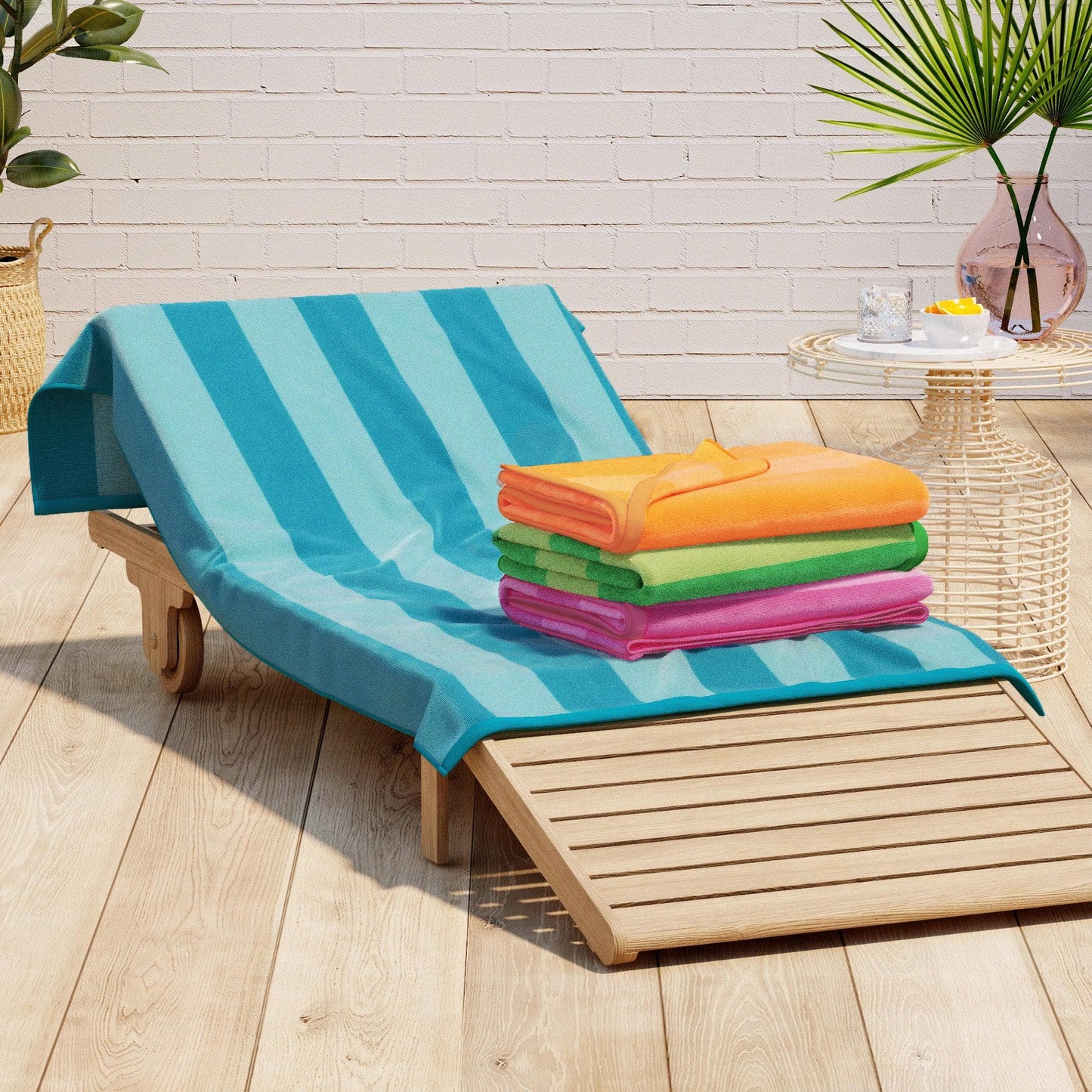 Cotton Velour Cabana Stripe Beach Towel - Novia Collection