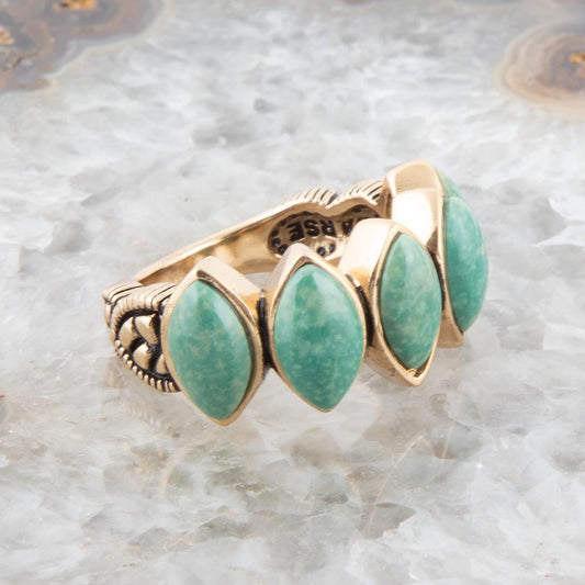 Five Stone Green Turquoise and Golden Bronze Ring