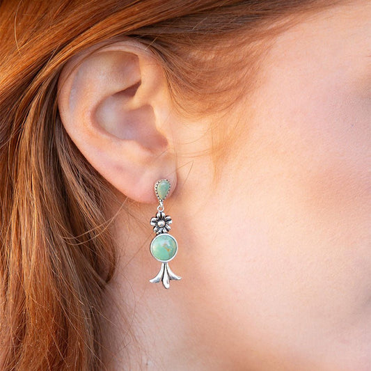 Floral Turquoise and Sterling Silver Drop Earrings