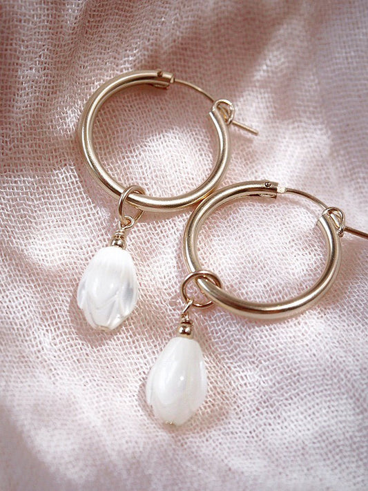 Gold Filled Latch Pikake Hoop Earrings - Healani