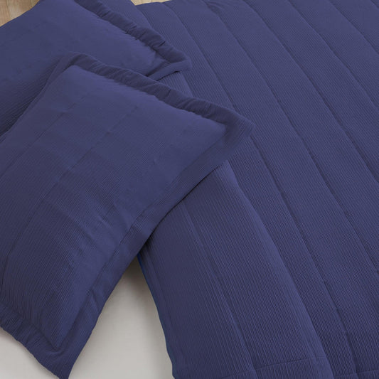 3 Piece Textured Striped Quilt Set - Ellie Collection