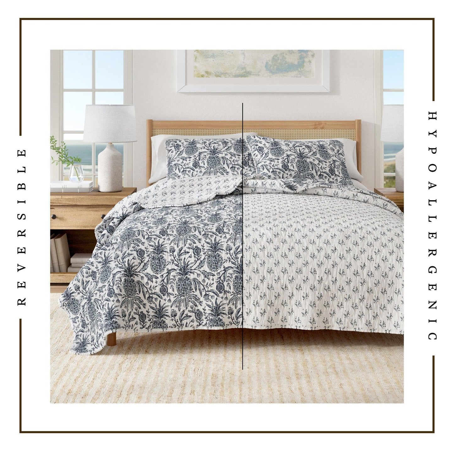 Coastal Printed Cotton Quilt Set - Bernice Collection