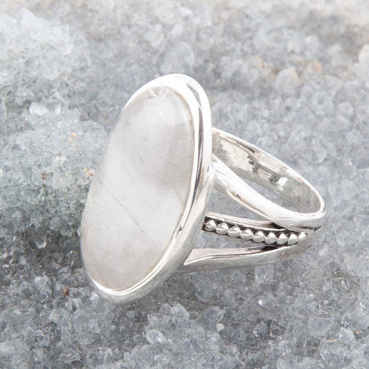 Grey Quartz and Sterling Silver Oval Ring