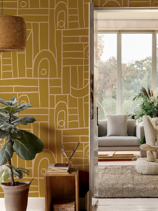Deco Tile Wallpaper, mustard
