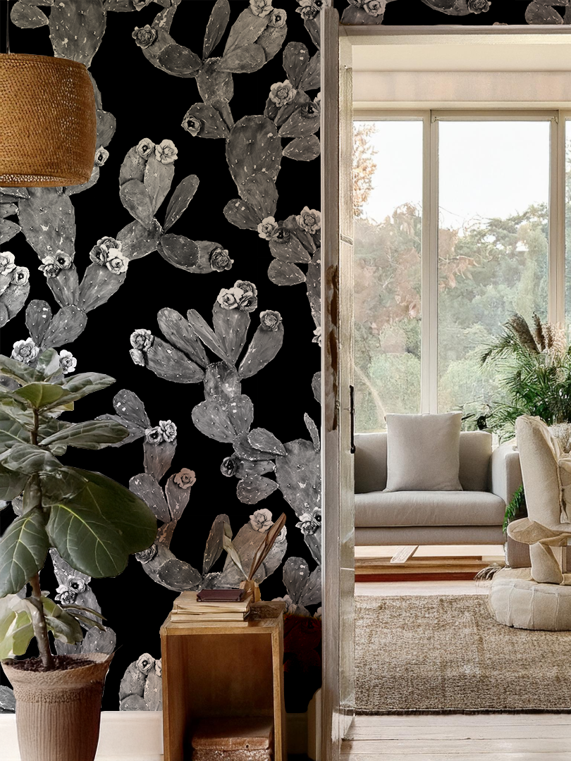 Desert Blooms Wallpaper, black and gray