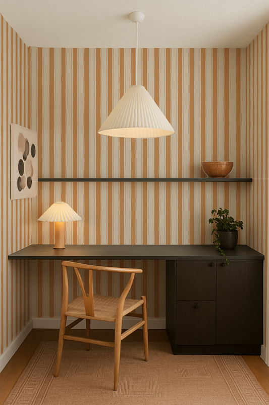 Riviera Stripe Wallpaper, off-white and orange creamsicle