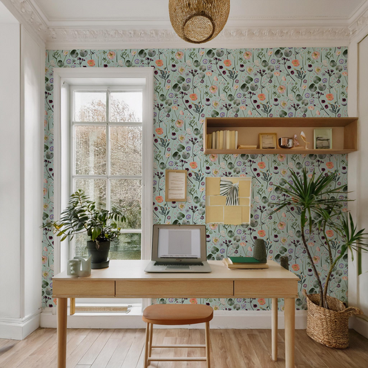 Floral Finds Wallpaper, blue