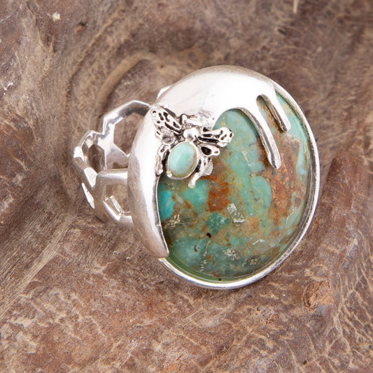 Honey Bee Blue Turquoise Sterling Silver Ring