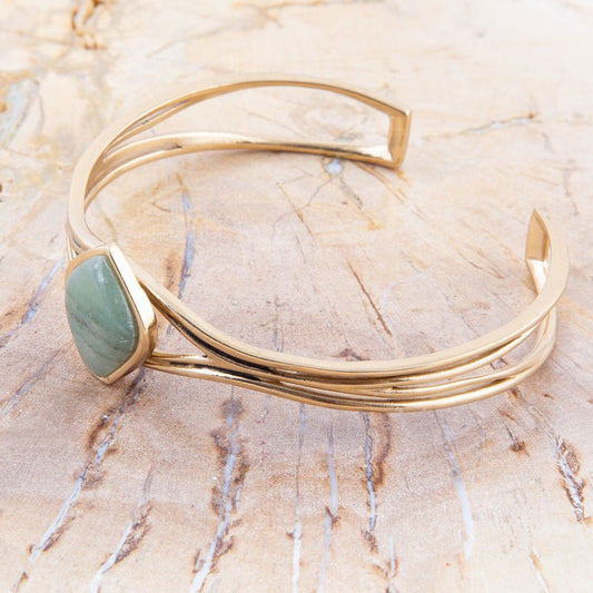 Hush Green Aventurine and Golden Cuff Bracelet