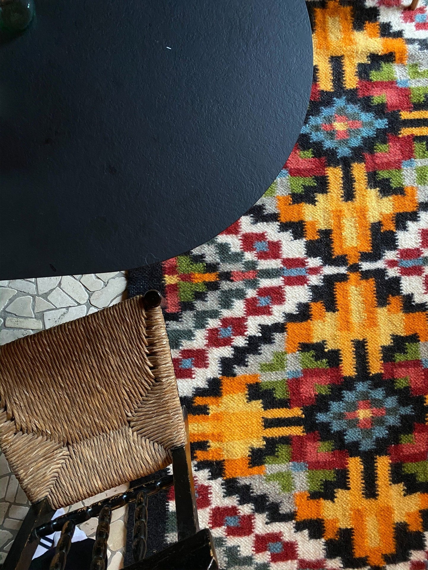 Handwoven Thin Rug with Traditional Carpathian Pattern 1