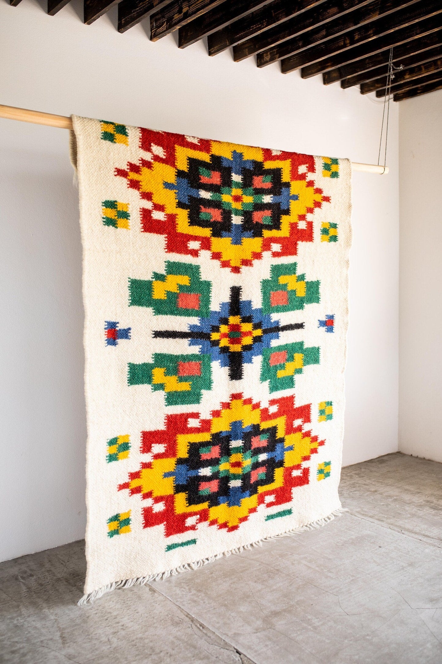 Handwoven Thin Rug with Traditional Carpathian Pattern
