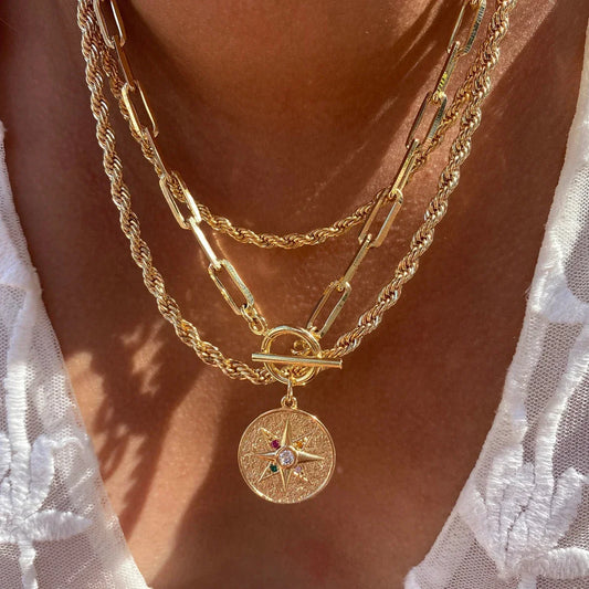 Toggle Chain Zirconia Compass Pendant