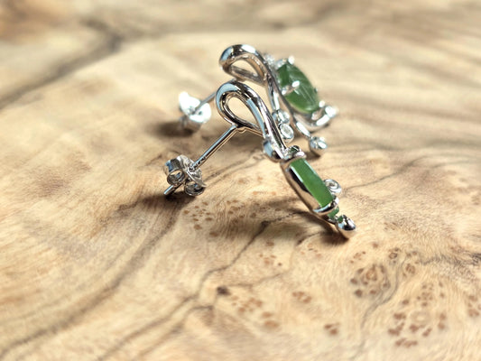 Canadian Jade Leaf and Silver Earrings