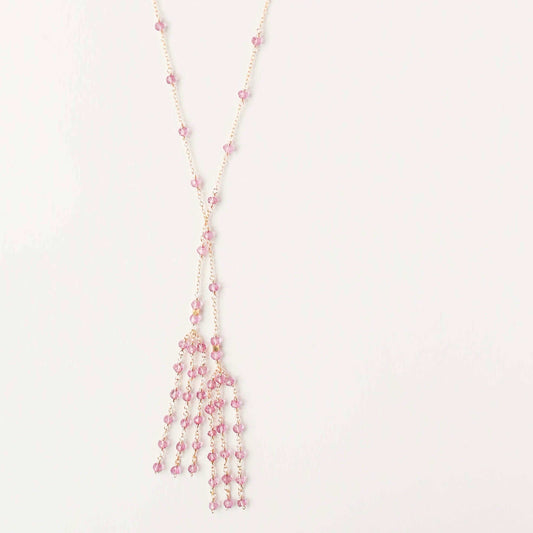 Gold Ballet Lariat Necklace in Pink Tourmaline