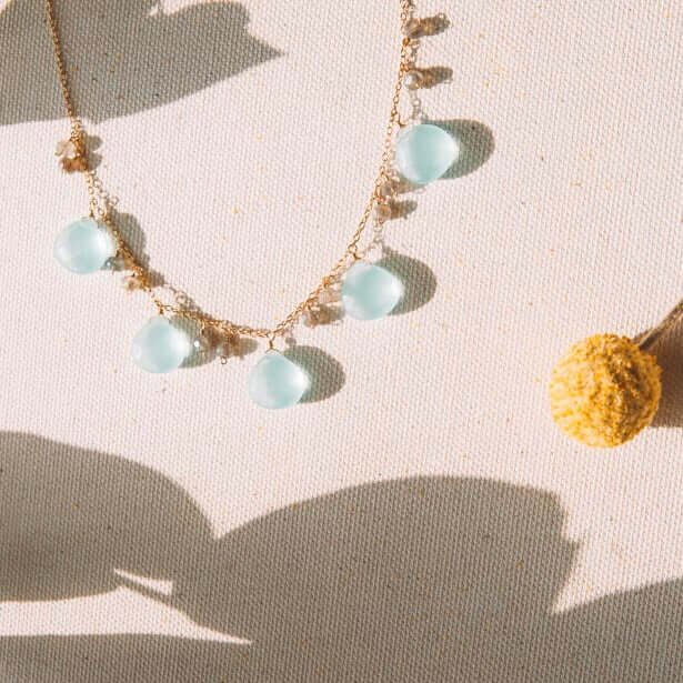 Aqua Chalcedony & Labradorite Dewdrop Necklace