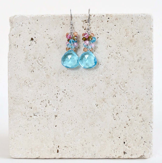 Aquamarine Quartz Silver Drop Earrings