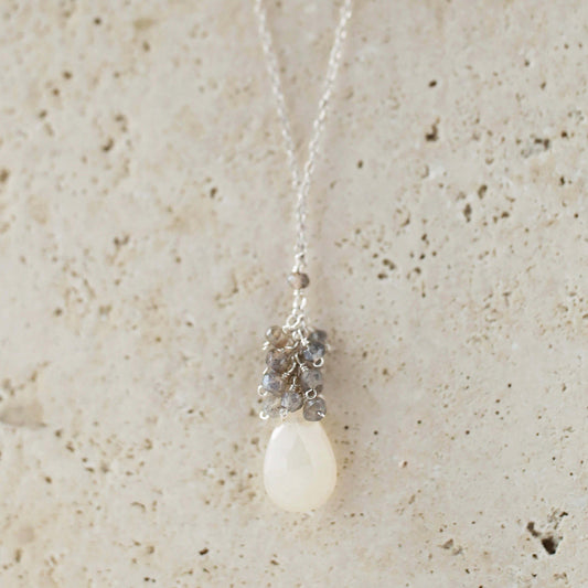 White Chalcedony Silver Cluster Necklace
