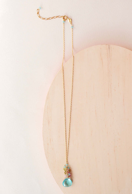 Aquamarine Quartz Gold Raindrop Necklace