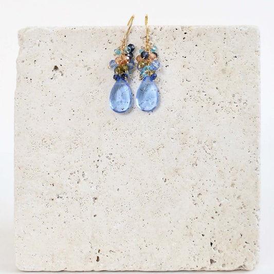 Sky Blue Quartz Gold Drop Earrings