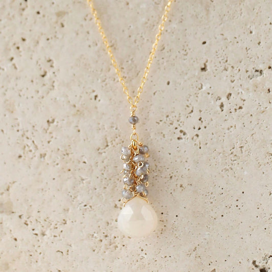 White Chalcedony Cluster Necklace