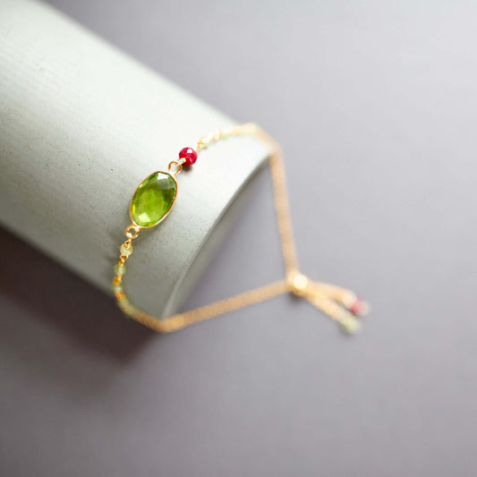 Bracelet Set: Peridot Quartz & Red Jade