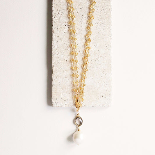 Smoky Quartz Pearl Convertible Necklace