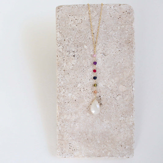 White Chalcedony Rainbow Yoga Pendant