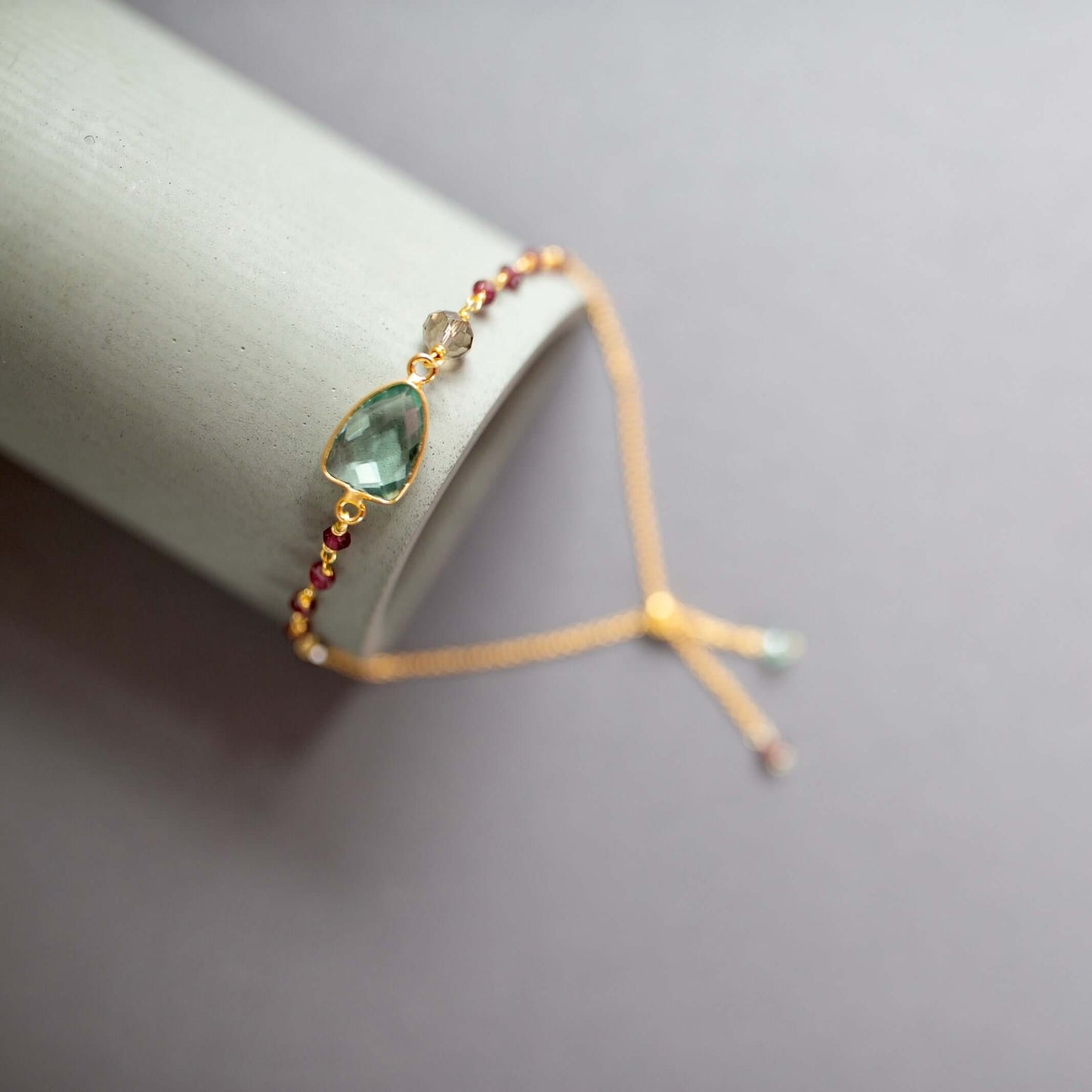 Bracelet Set: Green Amethyst and Red Jade