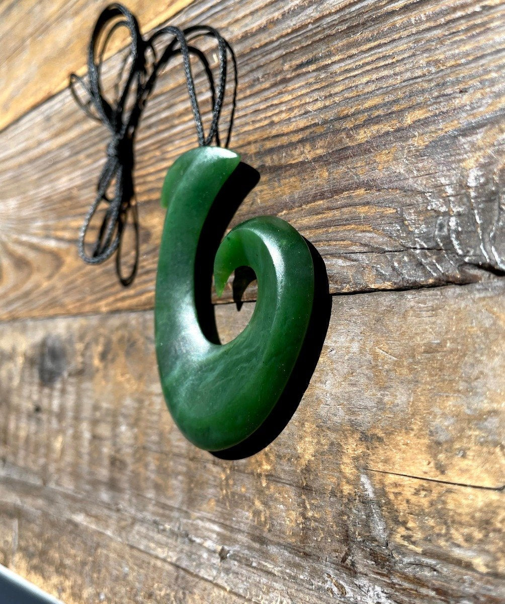 Large Jade Fish Hook Pendant, 59mm