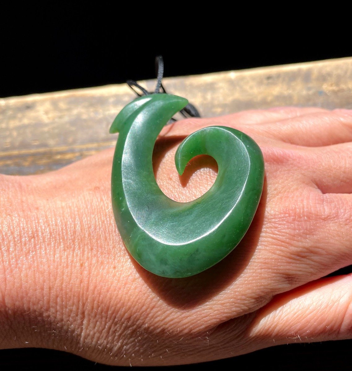 Large Jade Fish Hook Pendant, 59mm