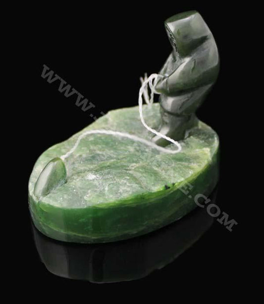 Canadian Nephrite Jade Fisherman catching seal CLEARANCE