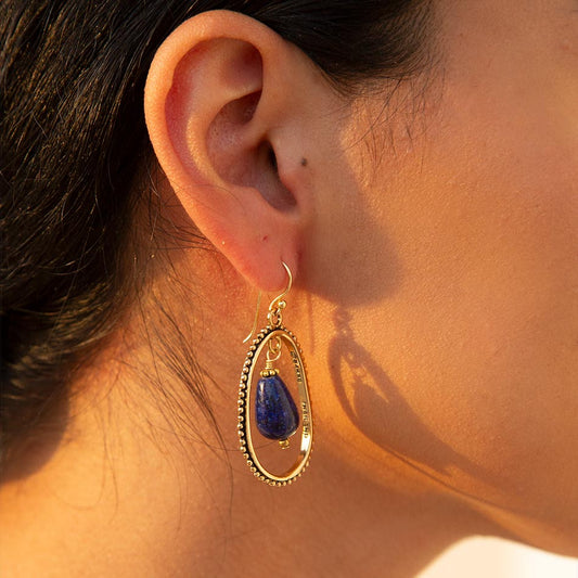 Inline Blue Lapis Drop Golden Earrings